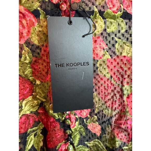 NWT The Kooples Red & Black Floral Silk-Blend Peplum Blouse Size 8 - Picture 5 of 9